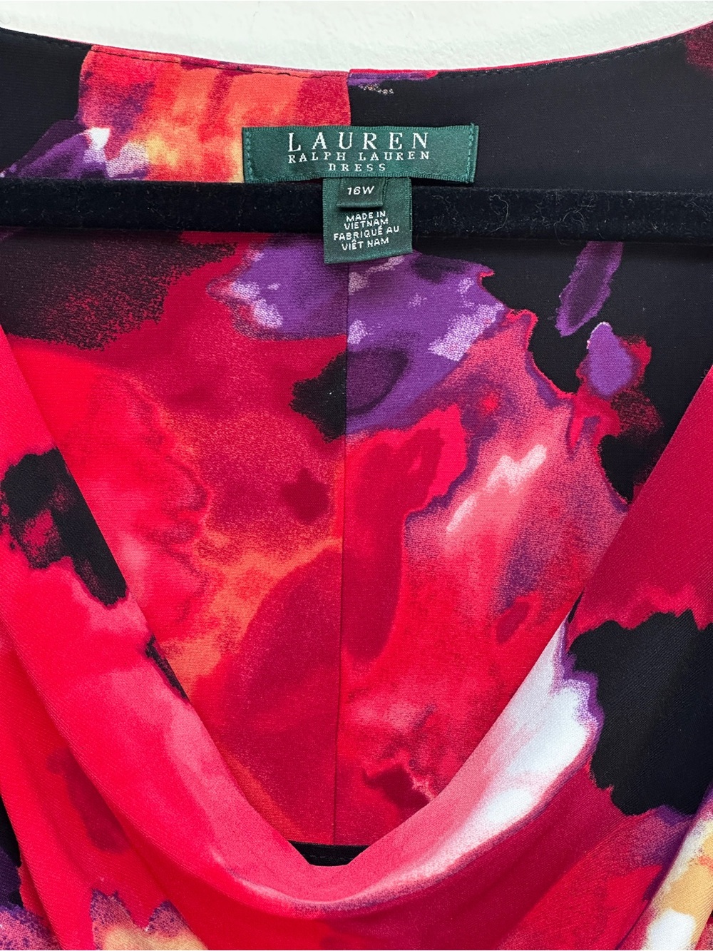 Lauren Ralph Lauren Floral Sheath Dress Pink Purple Black Cowl Neck Size 16W - Picture 2 of 11